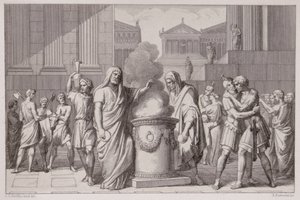 La Rencontre de Camillus et Manlius Après la Retraite des Gaulois, gravé par B.Barloccini, 1849