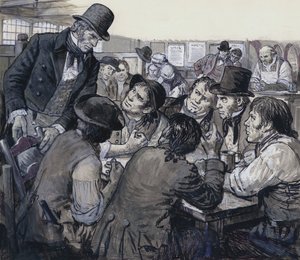 Le colonel Despard recrute des mécontents politiques dans les bas-fonds de Londres (gouache sur papier). - C.L. Doughty
