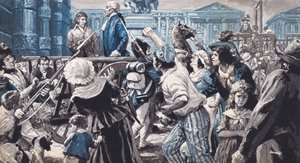 Lavoisier sur le chemin de son exécution (lithographie couleur)