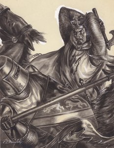 Robert Bruce sur le point de tuer Sir Henry de Bohun ( ) (gouache sur papier)