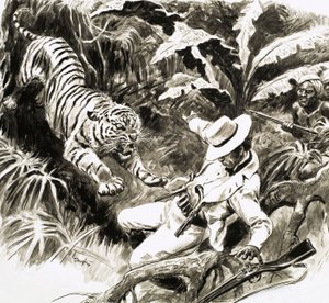 Un tigre attaque un chasseur