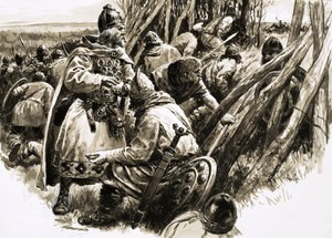 Avec un petit groupe de fidèles, le roi Alfred se retire dans les marais. - C.L. Doughty