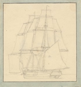 En brig med læsejl - Christoffer Wilhelm Eckersberg