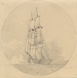 Une brigantine sous voile vue de face