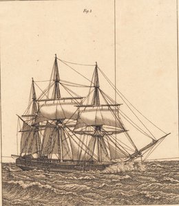 Une corvette toutes voiles dehors. Illustration pour "Linearperspectiven", Planche X