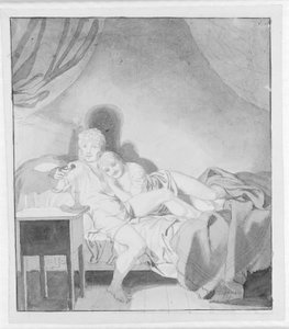 Un couple câlin au lit - Christoffer Wilhelm Eckersberg