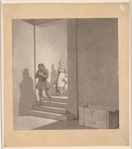 Homme descendant un escalier, en arrière-plan femme et enfant - Christoffer Wilhelm Eckersberg