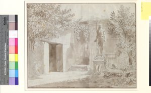 Partie probablement du jardin du Palazzo Barberini avec statue romaine d