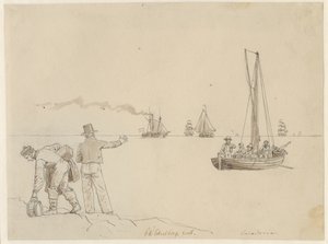 Passagers débarquant sur le bateau à vapeur Caledonia