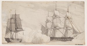 Deux navires de guerre en combat (la frégate anglaise Shannon et la frégate américaine Chesapeake?) - Christoffer Wilhelm Eckersberg
