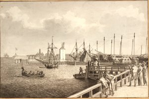 Vue de Langelinie vers Nyholm, à droite le port de la flotte