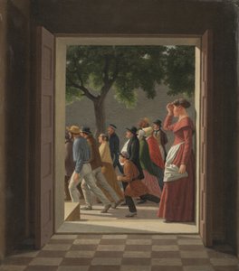 Vue à travers une Porte vers des Figures en Mouvement - Christoffer Wilhelm Eckersberg