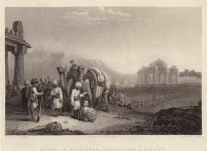 Scène à Kattiawar, voyageurs et escorte