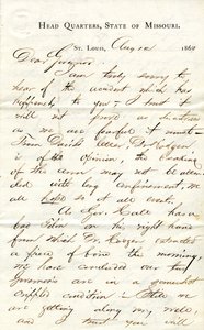Lettre signée C.C. Bailey, Quartier Général, État du Missouri, St. Louis, au Gouverneur [Hamilton R. Gamble], 12 août 1863 - C. C. Bailey
