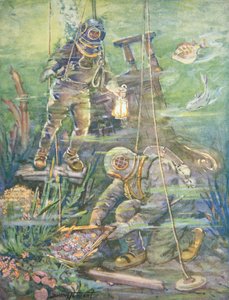 Plongeurs en Eau Profonde trouvant un Trésor Coulé, vers 1890 (lithographie en couleur)