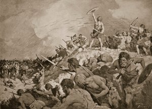 La bataille de Mons Badonicus, vers 500 après J.-C., illustration de 