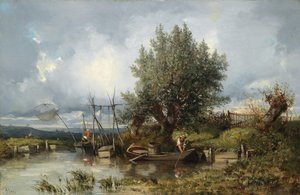 Paysage fluvial avec pêcheurs - Camille Flers