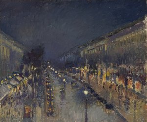 Le Boulevard Montmartre la nuit - Camille Jacob Pissarro