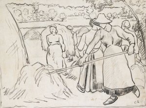 Étude compositionnelle de moissonneurs dans un paysage, vers 1893