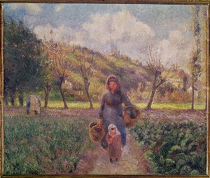 Dans le jardin (huile sur toile) - Camille Pissarro
