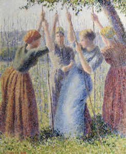 Paysannes plantant des rammes - Camille Pissarro