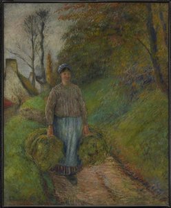 Paysanne portant deux bottes de foin