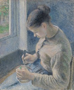 Jeune paysanne prenant son café
