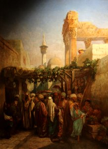 Promeneurs aux abords de la colonnade de Bacchus à Latakieh. - Camille Rogier