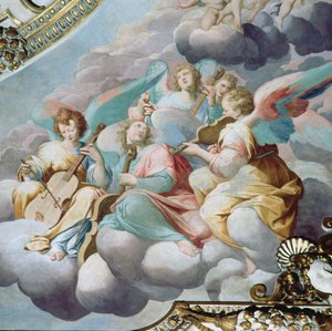 Détail des musiciens anges de la voûte du chœur