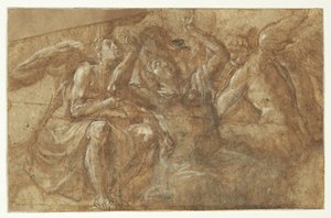 Un homme ravi avec les mains levées entouré de trois anges - Camillo Procaccini