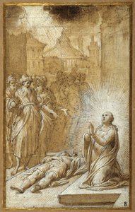 Sainte femme priant près du corps d