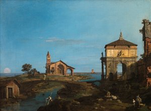 Une île dans la lagune avec une porte et une église - Canaletto