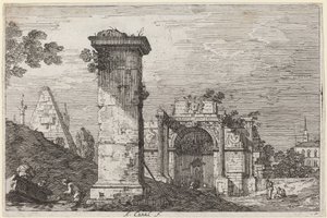 Paysage avec monuments en ruine