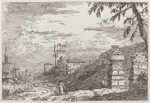 Paysage avec tour et deux piliers en ruine [gauche], vers 1735-1746 - Canaletto