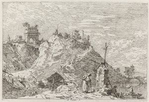 Paysage avec le pèlerin en prière [en haut à gauche], c. 1735-1746 - Canaletto