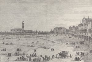 Prà della Valle : la moitié droite de la place de Prà della Valle à Padoue, avec le Col... - Canaletto