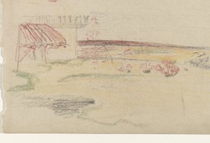 Jardin derrière une maison avec un auvent