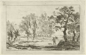 Paysage fluvial avec un ramasseur de bois