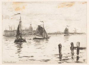 Bateaux de pêche sur la Meuse devant Dordrecht