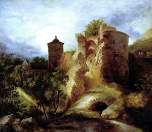 French : La tour dynamitée du château de Heidelberg The blown tower of Heidelberg Castle