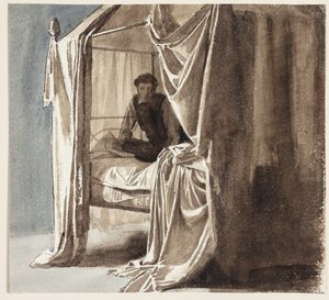 Un lit avec baldaquin. Étude pour le tableau "Niels Ebbesen et le comte Gert" exposé en 1868