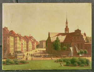 La place du Palais et Holmens Kirke, depuis une fenêtre du château de Christiansborg, à Copenhague, 1866 - Carl Christian Constantin Hansen
