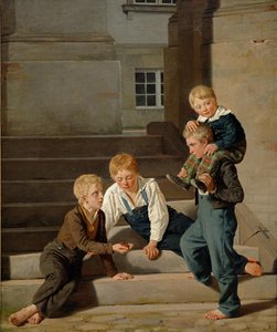Jeunes garçons jouant aux dés devant le château de Christiansborg, Copenhague, 1834 - Carl Christian Constantin Hansen