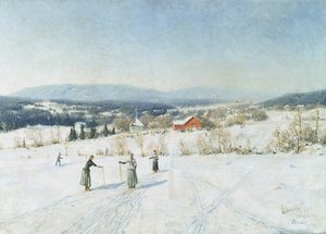 Paysage avec skieurs