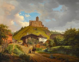 Ruines du château de Hilgartsberg et vue de Hofmark sur le Danube, 1829