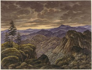 Paysage montagneux au coucher du soleil - Carl Friedrich Lessing