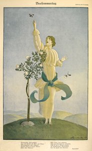 Dessin sur le poème "Vorsommertag". Une femme atteignant un papillon. - Carl Friedrich Otto Lendecke