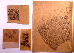 Détails architecturaux, de seize croquis sur papier calque