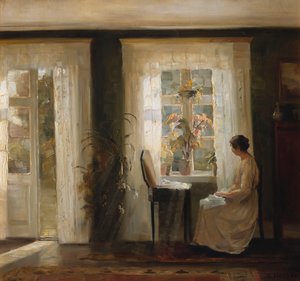 Une femme à une fenêtre ensoleillée