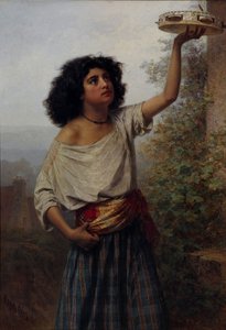 Jeune femme gitane avec un tambourin